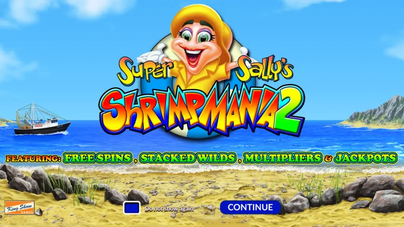 Super Sally's Shrimpmania 2 - layar utama dengan gulungan 5x4 dan kisi 40 garis pembayaran